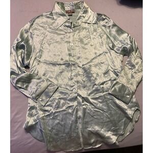 Vintage 90's New York Style Light Green 100% Silk Button Up Blouse, Size‎ Medium